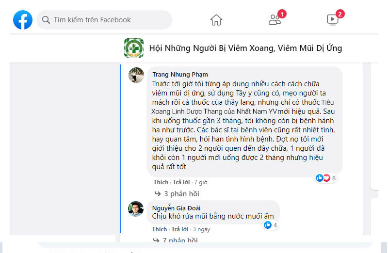 Phản hồi của bệnh nhân viêm mũi dị ứng về Tiêu Xoang Linh Dược Thang trên mạng xã hội